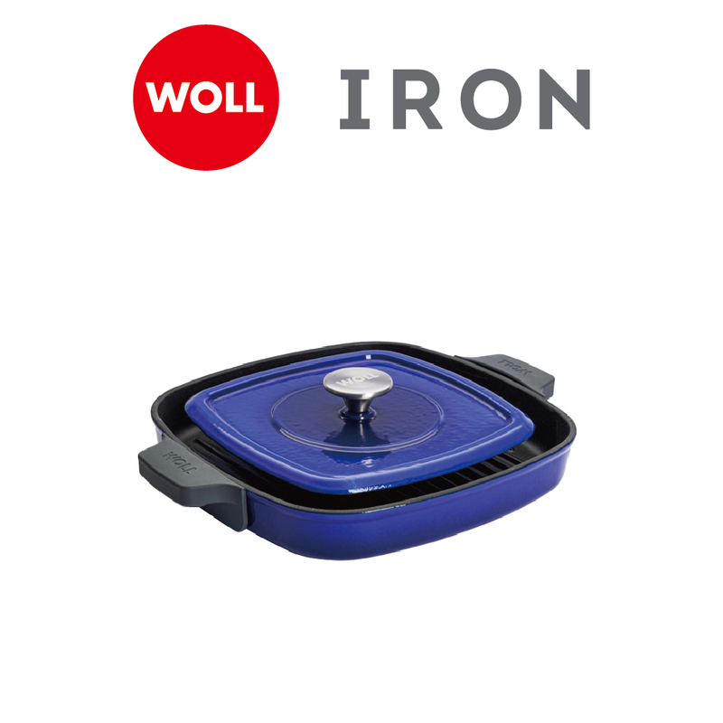 WOLL 琺瑯鑄鐵系列 - 28x28cm方形坑紋烤鍋(連蓋)(電磁爐適用)(藍色)