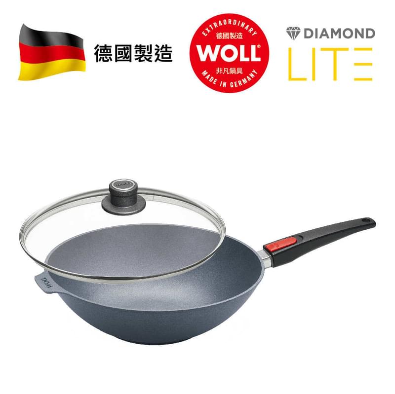 WOLL 輕．型鑽石系列 - 32cm 鑽石單柄中式鑊 (連玻璃鍋蓋)