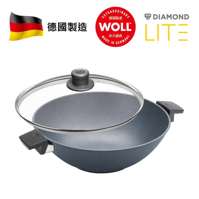 WOLL 輕．型鑽石系列 - 34cm 鑽石雙耳中式鑊 (連玻璃鍋蓋)
