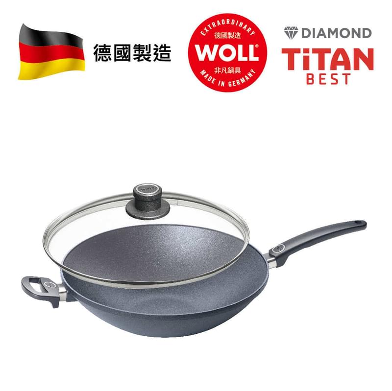 WOLL 至尊．鑽石系列 - 32cm 鑽石單柄中式鑊 (連玻璃鍋蓋)