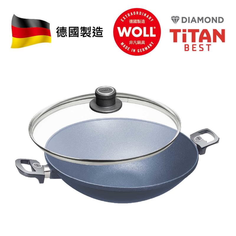 WOLL 至尊．鑽石系列 - 36cm 鑽石雙耳中式鑊 (連玻璃鍋蓋)