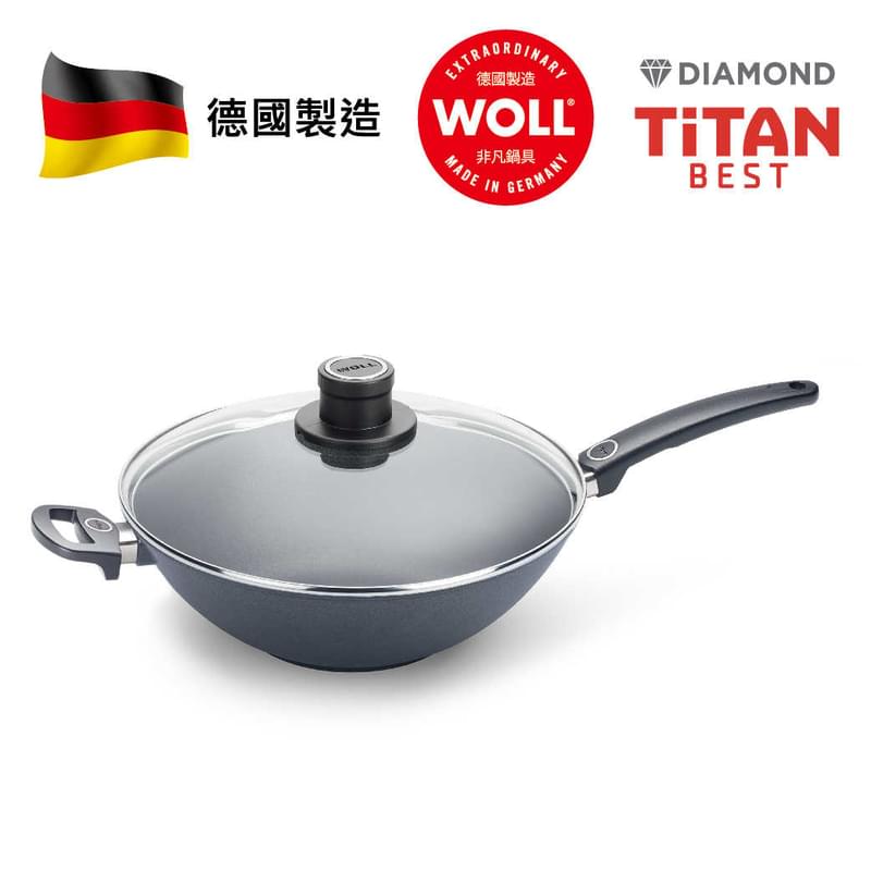 WOLL 至尊．鑽石系列 - 36cm 鑽石單柄中式鑊 (連玻璃鍋蓋)