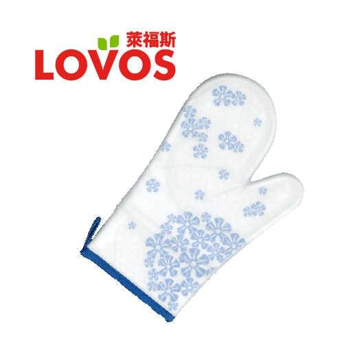 LOVOS - 矽膠夾棉隔熱手套 (藍白碎花)