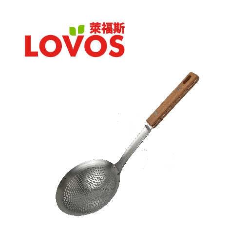 LOVOS - 304不鏽鋼大孔濾勺 (木柄) - 短款 14x36cm