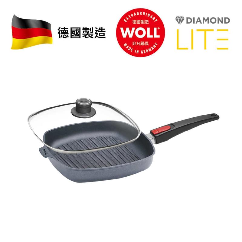 WOLL 輕．型鑽石系列 - 24cm 鑽石方形坑紋煎鍋 (連玻璃鍋蓋)