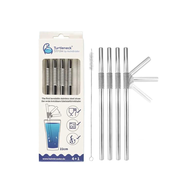 Turtleneck® Straw 可調彎度不銹鋼飲管4支裝 連清洗刷