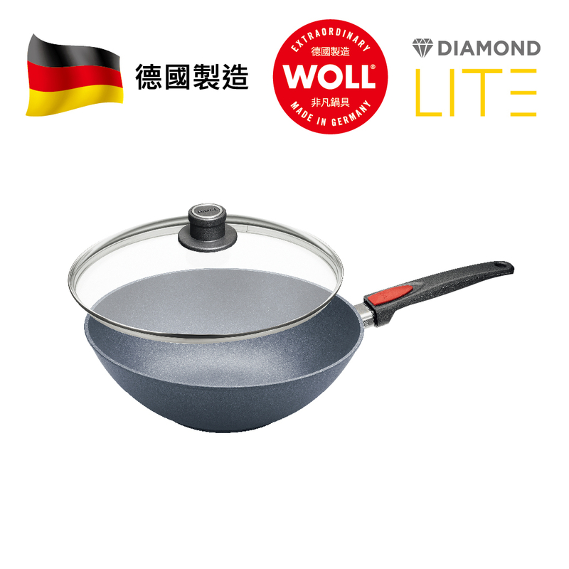 WOLL 輕．型鑽石系列 - 30cm 鑽石單柄小炒鑊 (連玻璃鍋蓋)