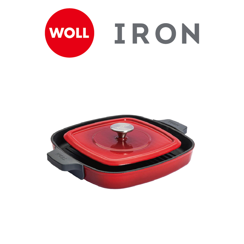 WOLL 琺瑯鑄鐵系列 - 28x28cm方形坑紋烤鍋(連蓋)(電磁爐適用)(紅色)