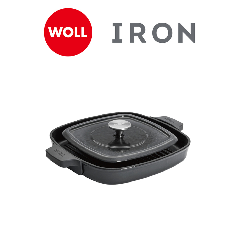 WOLL 琺瑯鑄鐵系列 - 28x28cm方形坑紋烤鍋(連蓋)(電磁爐適用)(灰色)