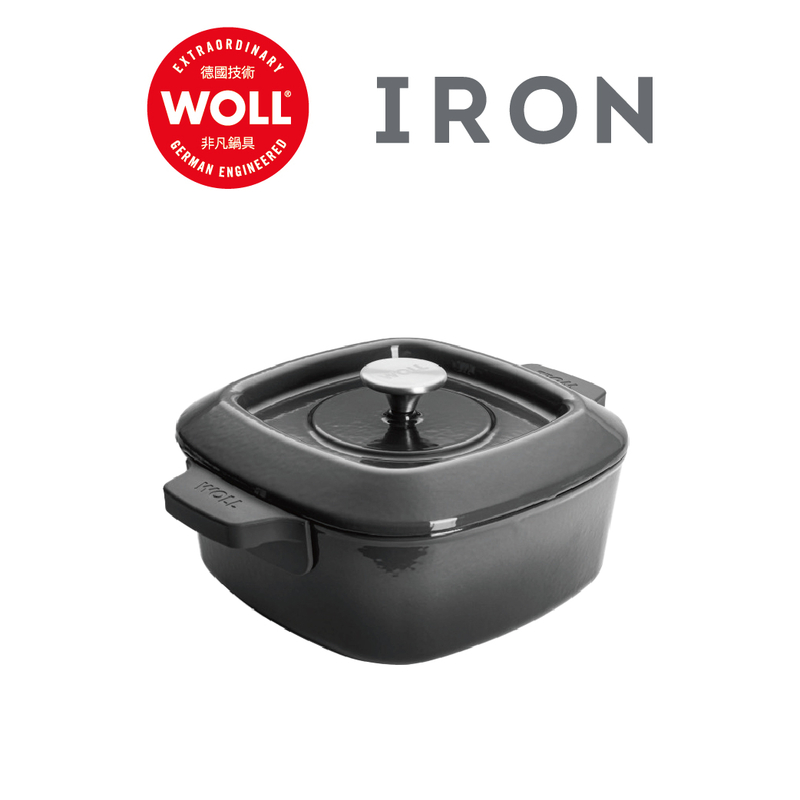 WOLL 琺瑯鑄鐵系列 - 24x24cm/4.1L方形炆煎鍋(連蓋)(電磁爐適用)(灰色)