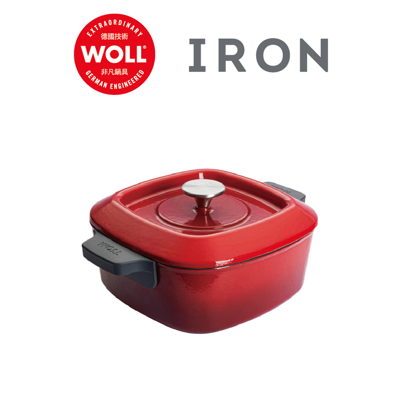 WOLL 琺瑯鑄鐵系列 - 24x24cm/4.1L方形炆煎鍋(連蓋)(電磁爐適用)(紅色)