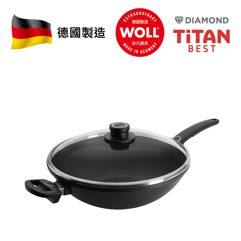 WOLL 至尊．鑽石系列 - 32cm 鑽石單柄中式鑊 (連玻璃鍋蓋)