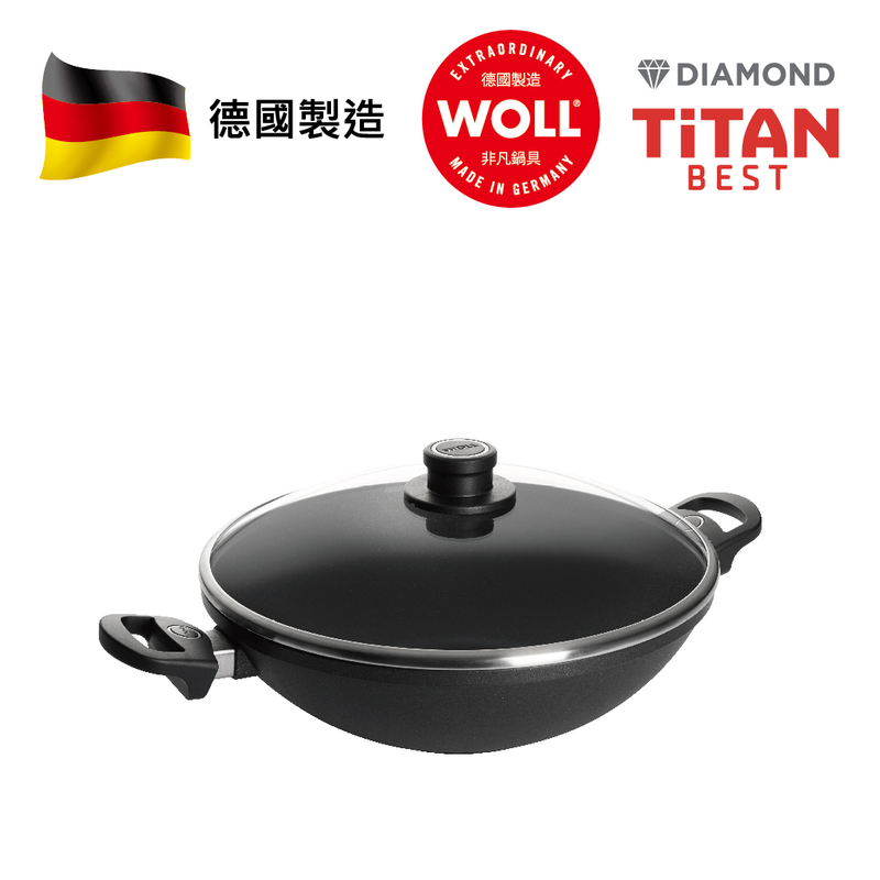 WOLL 至尊．鑽石系列 - 32cm 鑽石雙耳中式鑊 (連玻璃鍋蓋)