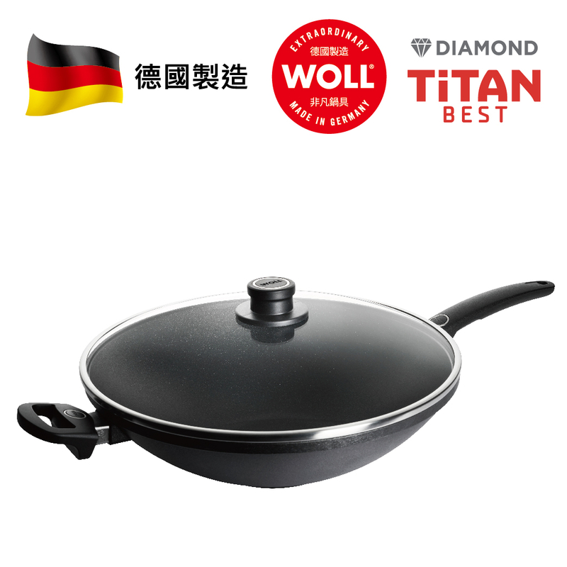 WOLL 至尊．鑽石系列 - 36cm 鑽石單柄中式鑊 (連玻璃鍋蓋)