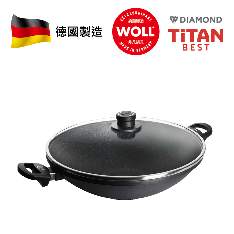 WOLL 至尊．鑽石系列 - 36cm 鑽石雙耳中式鑊 (連玻璃鍋蓋)