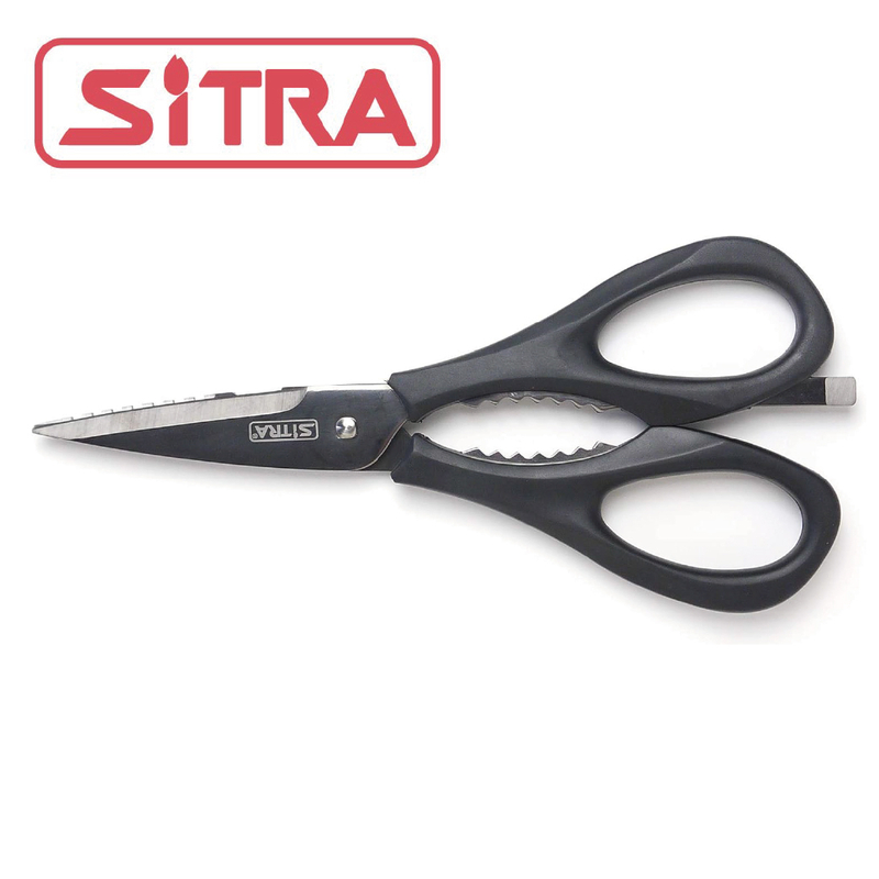 SITRA - 5合 1 TPE 多功能廚剪 - 不銹鋼加黑鈦金屬刀身，黑色手柄