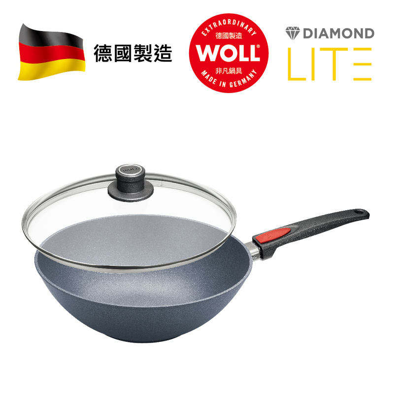 WOLL 輕．型鑽石系列 - 30cm 鑽石單柄小炒鑊 (連玻璃鍋蓋)