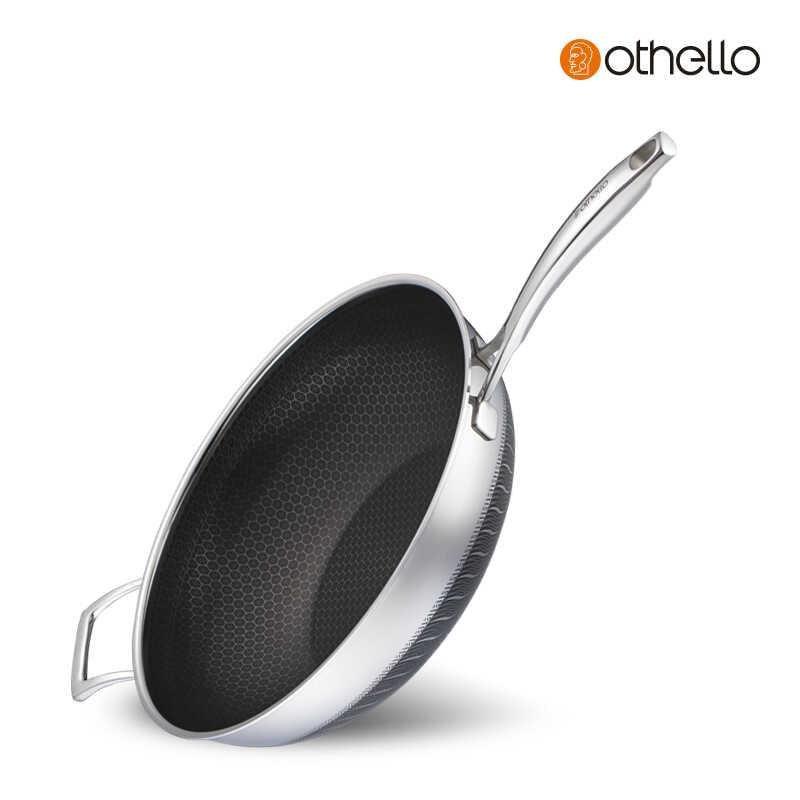 Othello - 32cm單柄三層鋼黑晶不粘炒鍋配玻璃蓋