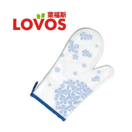 LOVOS 矽膠夾棉隔熱手套 (藍白碎花)